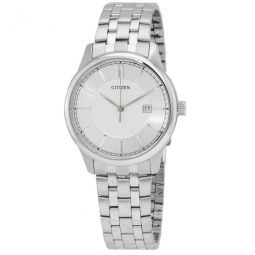Quartz Silver Dial Stainless Steel Mens Watch