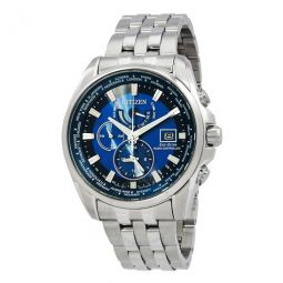 Perpetual Alarm World Time GMT Eco-Drive Blue Dial Mens Watch