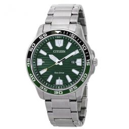 Eco-Drive Green Dial Stainless Steel Mens Watch