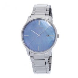 Eco-Drive Blue Mother of Pearl Dial Stainless Steel Mens Watch