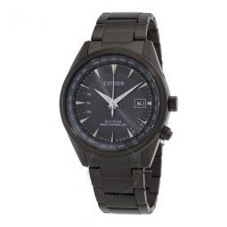 Perpetual World Time GMT Eco-Drive Black Dial Mens Watch