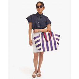 Beach With Flat Clutch Tote - Purple/Cream