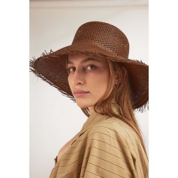 Vented Flat Top Fringe Hat in Cacao Toquilla Straw