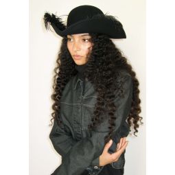 Plumed Tricorn Hat in Black Wool