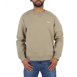 Mens Olive Cotton Essential Crewneck Sweatshirt, Size Medium