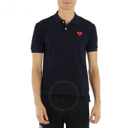 Embroidered Red Heart Polo Shirt In Navy, Size Small