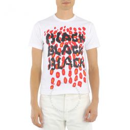 White Leopard Logo Print Cotton T-shirt, Size Medium
