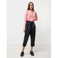 Thick Satin Pleated Trousers - Navy