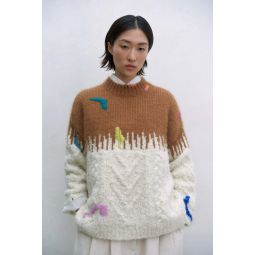 mohair embroidered sweater - Cream/Camel