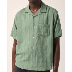 Striped Seersucker S S Shirt - Green/Blue