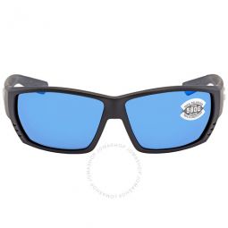 TUNA ALLEY Blue Mirror Polarized Glass Wrap Mens Sunglasses TA 11 OBMGLP 62