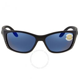 FISCH Blue Mirror Polarized Polycarbonate Wrap Mens Sunglasses