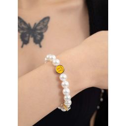 Unisex DEPARTMENT Yellow Smily Faces And Pearls Bracelet - Silver