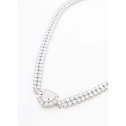 Rhinestone And White Heart Necklace - White Multi