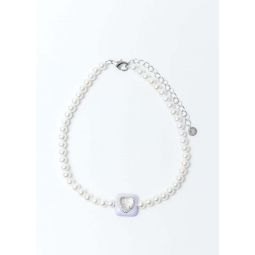 Heart Pearl Necklace - Purple/White