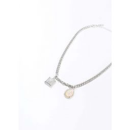 Square And Water Drop Necklace - White Gold