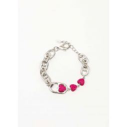 Chains And Pink Heart Bracelets - Silver