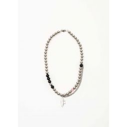 Mix Ball and Rhinestone Tag Necklace - Silver