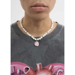 Pearl And Pink Velvet Rose Necklace - Silver