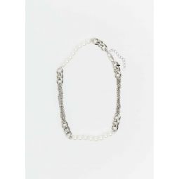 Pearl And Mix Chains Cuba Lock Necklace - Silver