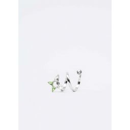 Rhinestone And Butterfly Ring - Silver