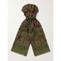Fringed Printed Wool and Silk-Blend Scarf