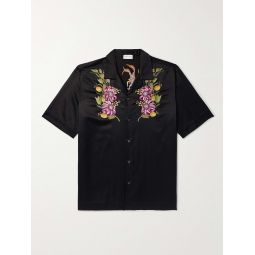Camp-Collar Embroidered Satin Shirt