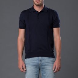 Cable Knit Polo - Navy