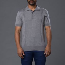Cable Knit Polo - Grey