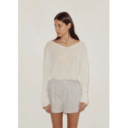 Loose Long Sleeve Knitted Top - White