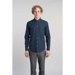 Thomas Mason Fine Italian Cotton Oxford Feel Good Shirt - Deep Sea Blue/Black