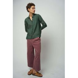 Relaxed Linen Shirt with a Tiny Club Collar - Green