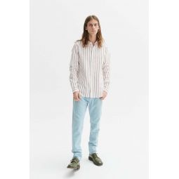 Italian Organic Cotton Cute Round Collar Shirt - White/Wine Red Stripe