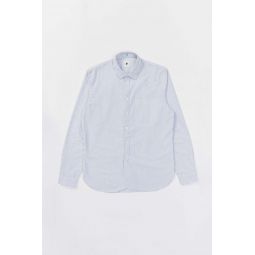 Finest Brushed Portuguese Oxford Cotton Farmer Shirt - Blue Stripe