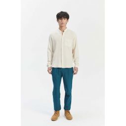 Zen Grandad Collar Shirt in the Finest Portuguese Cashmere and Cotton Creamy Seersucker