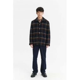 Italian Virgin and Alpaca Boucl Wool and Meida Thermo Insulation Jacket - Brown/Navy Chequered