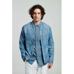 Italian Cotton Denim Kimono Over Shirt - Bleached Jacquard