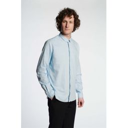 Cute Round Collar Japanese Organic Oxford Cotton Shirt - Light Blue