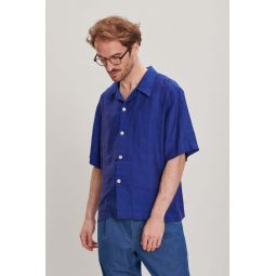 Soft and Airy Bohemian Linen Short Sleeve Cuban Collar Shirt - Cobalt Blue