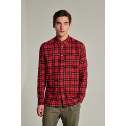 Feel Good in a Red, Orange and Black Chequered Italian Winter Linen Flannel Shirt