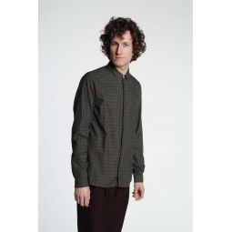 Fine Double Twisted Italian Cotton Cute Shirt - Chequered Dark Grey/Moss Green