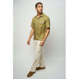 Double Sided Linen Short Sleeve Relaxed Camp Collar Shirt - Green/Purple