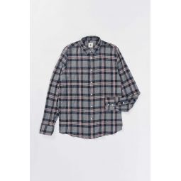 Feel Good in a Fine Blue, Red and Grey Chequered Japanese Cotton Flannel Shirt - Blue/Grey Cotton Flannel