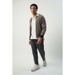 Soft Checquered Italian Wool Bomber Jacket - Brown