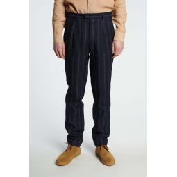 Italian Linen Bohemian Trousers - Navy/Tonal Brown Blue Stripe