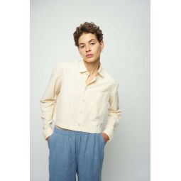 Soft Italian Cotton Relaxed Cropped Shirt - Creamy Yellow White