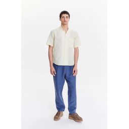 Soft Italian Cotton Seersucker Short Sleeve Camp Collar Shirt - Lemon Cream