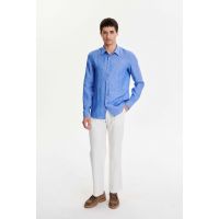 Traceable European Linen Feel Good Shirt - Sardinian Blue