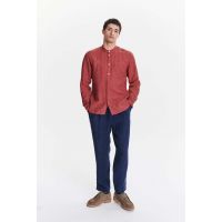 Zen Italian Linen Shirt - Red/Brown Stripe