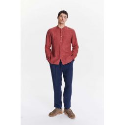 Zen Italian Linen Shirt - Red/Brown Stripe